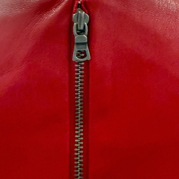 EUC Alice + Olivia Coley Faux Leather Vibrant Red Mini Dress Size 0 - Picture 6 of 8